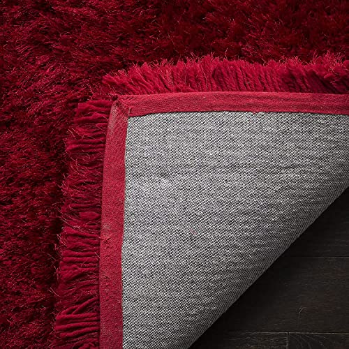 Image of Hand Woven Plain Shagg Collection with 2 Inch Pile Height Carpet for Living Room Size 9x12 Feet Coular Red