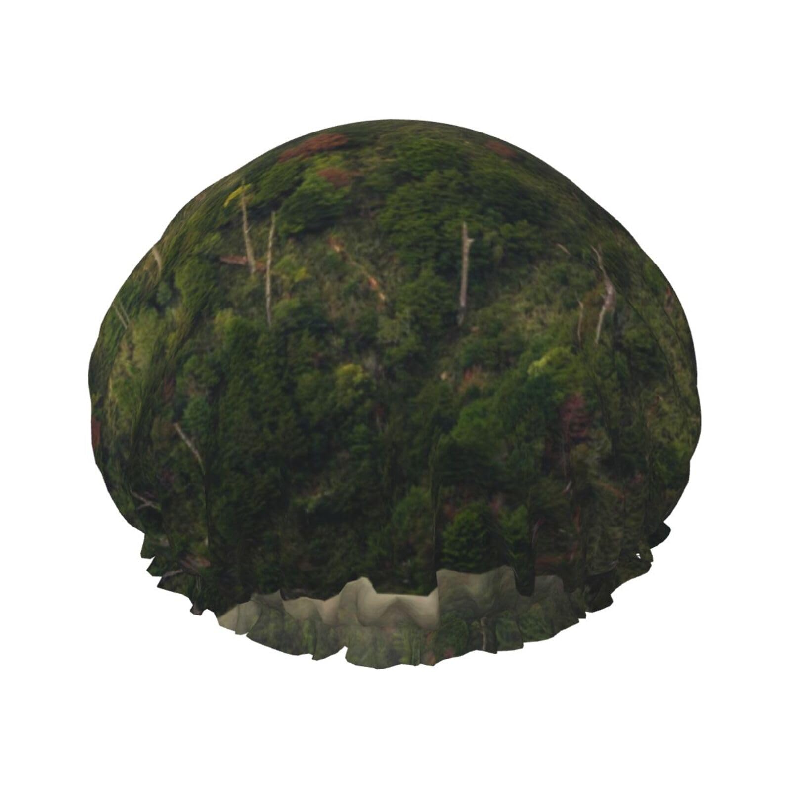 Green trees and mangroves on the hill Shower Cap Double Layers Waterproof Bath Shower Hat Reusable Elastic Hair Cap for Women Ladies Men