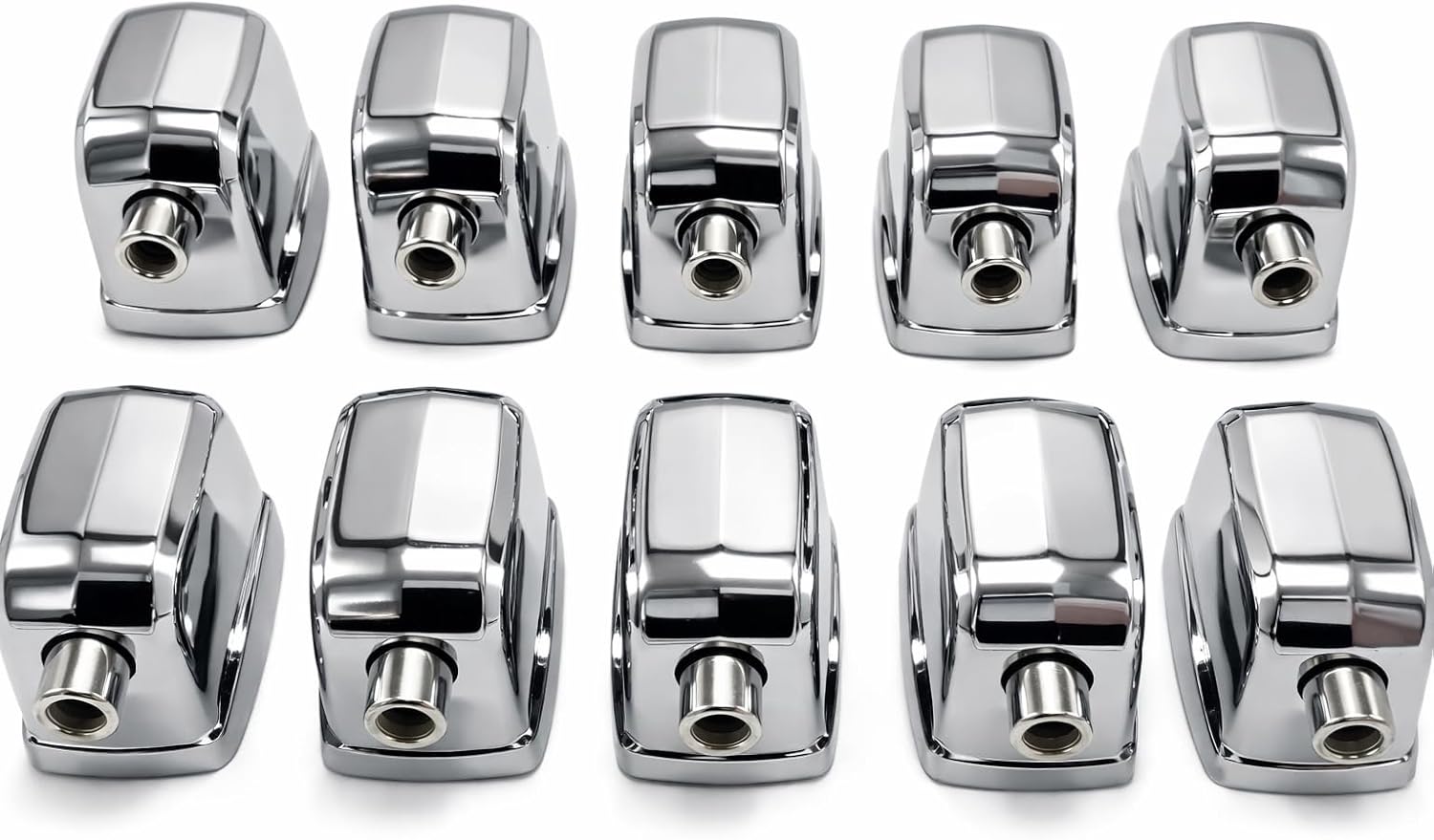 AIAS Single-End Drum Lugs for Snare and Tom Drums, Chrome Rectangular Cube Style Replacement Hardware with Screws and Rubber Gaskets, 1-Inch Hole Spacing, 10 Pack