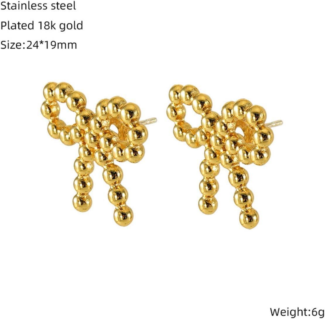 Gold Bow Earrings for Women Ribbon Earrings 18K Plated Gold Bowknot Stud Earrings Seed Bead Bow Earrings Cute Birthday Jewelry for Women - Image 3