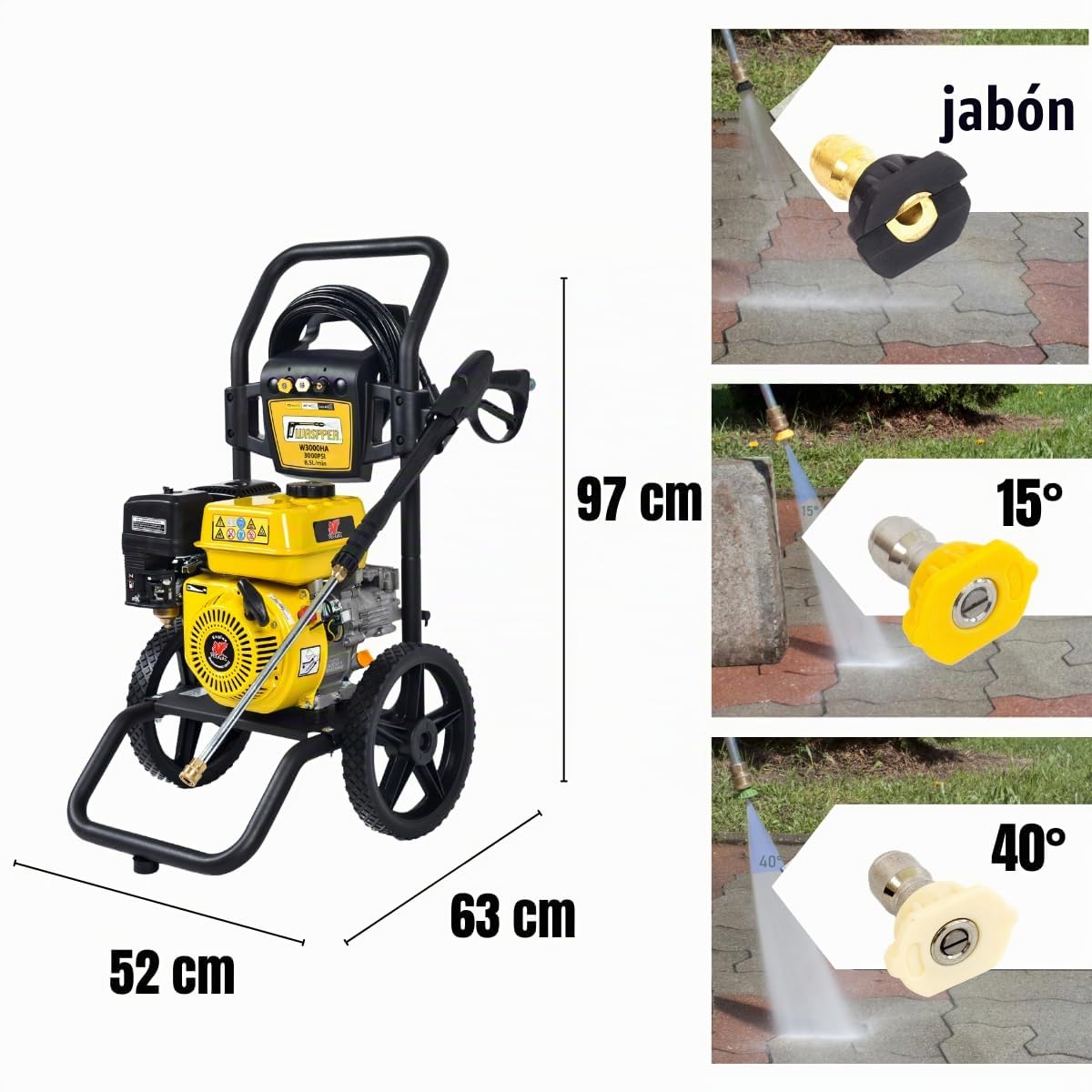 Lavadora a presión con Motor de Gasolina de 3000 PSI / 200 Bar, Limpiador portátil para automóviles y Patios W3000HA