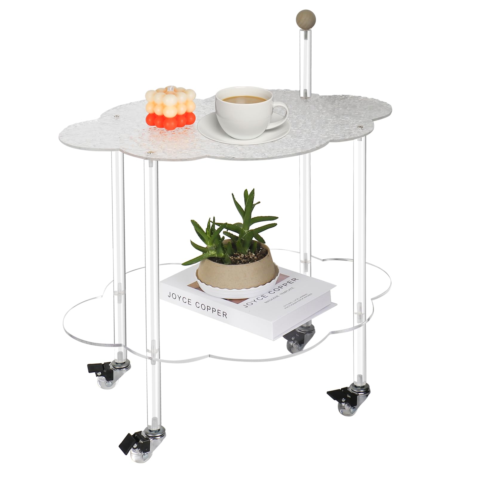 Photo 1 of 2 Tier Acrylic Cloud Rolling Cart, Utility Carts with Clear Lockable Wheels and Unique Handle, Side Table for Dorm Kitchen Bathroom Laundry Storage Essentials (Stone Pattern) Stone Pattern+clear