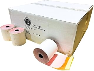 BAM POS 3" X 67' 3-Ply Bond Carbonless Receipt Paper Roll - Compatible With Kitchen & Standard 3 Inch Receipt Printers - With White, Canary & Pink Layers For Instant Triplicate Copies - 50 Rolls