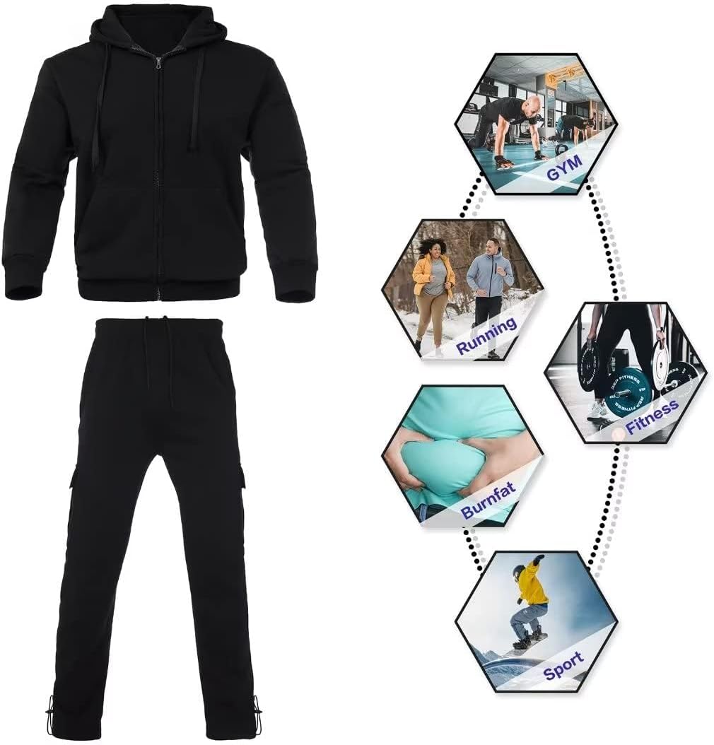 Men's Tracksuit Sets Outfit Activewear Full Zip Fleece Hoodie Jacket Cargo Sweatpant 2 Piece Casual Sweatsuit - Image 5