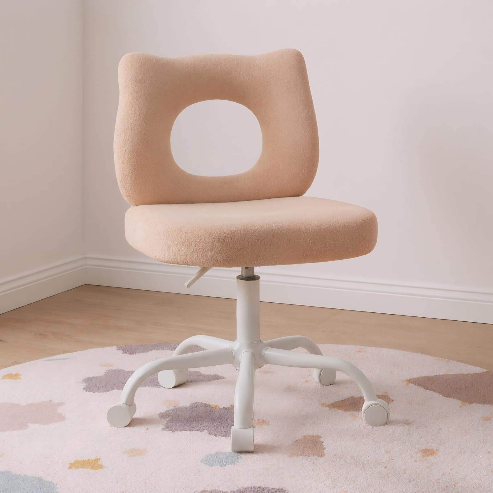 chairus Sedia da Scrivania per Bambini Sedia per Bambini in Pelliccia Sintetica Sedie Girevole Regolabile in Altezza Sedia da Scrivania Carina in Orsetto per Cameretta, Cachi