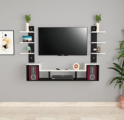 DAS Konrad Wall Mount TV Entertainment Unit Stand Set Top Box Stand Black & Frosty White (Ideal for up to 43