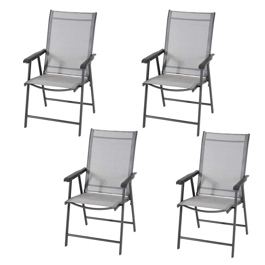 DKIEI Garden Chairs Set of 4, Folding Dining Chairs with High Back & Armrests, Textilene Outdoor Furniture for Backyard Balcony Garden, Black