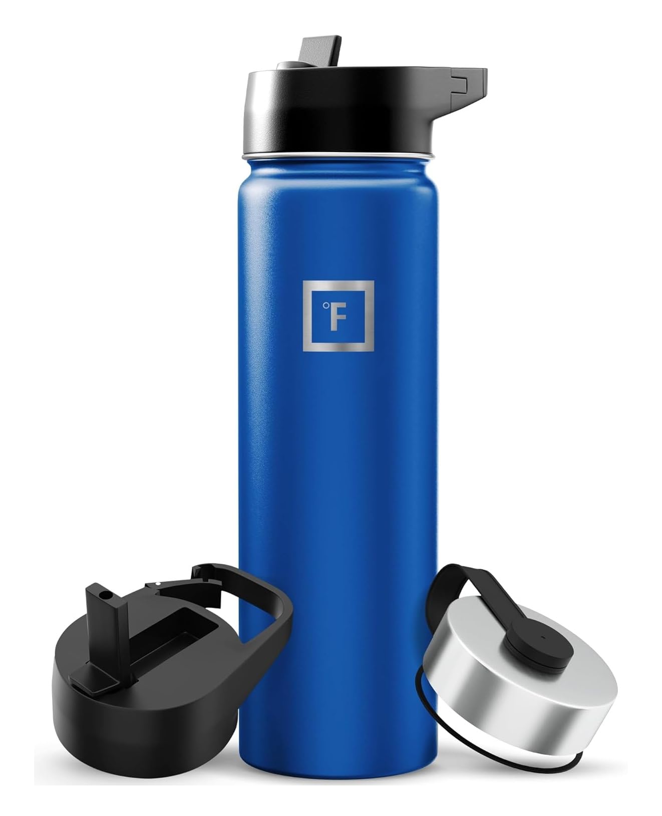 Camping & Hiking Hydration Flask with Straw, Wide Mouth Insulated Stainless Steel Sports Water Bottle - 22 oz Twilight Blue