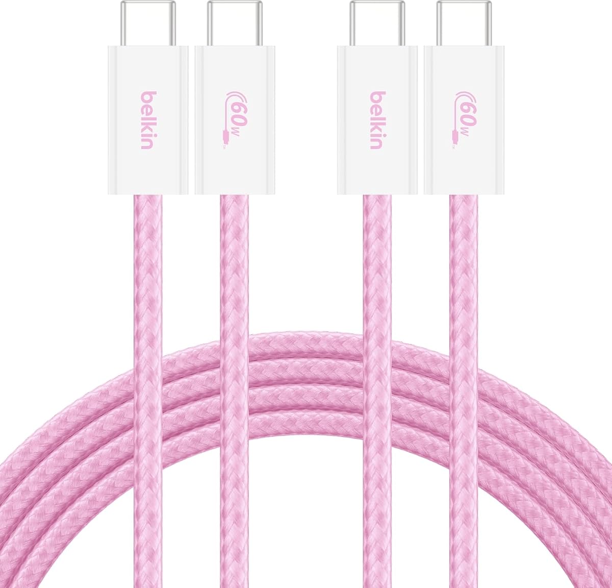 Cable trenzado USB C a USB C de 60 W, paquete de 2, cable cargador para iPhone de 6,6 pies | iPhone 15/16/17, Samsung Galaxy S26, Pixel 10, Airpods, iPad, Nintendo Switch 2, MacBook, Steam Deck, Viajes, Chromebook