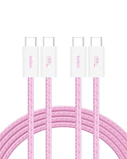Belkin USB C to USB C Cable 2-Pack, 6.6ft, 60W - Type C Charger, iPhone Charger Cord, Soft, Braided, Flexible for iPhone 17, Galaxy S25, Pixel 10, Airpods, iPad Pro & More, Travel Essentials - Pink - Amazon product rated Grade A