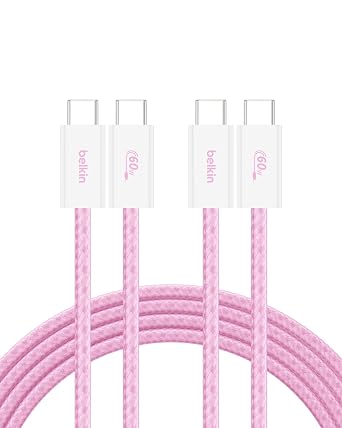 Belkin USB C to USB C 60W Braided Cable 2 Pack, 6.6ft iPhone Charger Cord | iPhone 15/16/17, Samsung Galaxy S26, Pixel 10, Airpods, iPad, Nintendo Switch 2, MacBook, Steam Deck, Travel, Chromebook