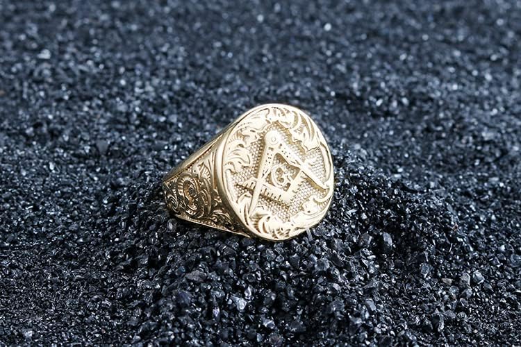 Men's Stainless Steel Gold Plated Freemason Masonic Ring Vintage Master Mason Signet Rings - Image 4
