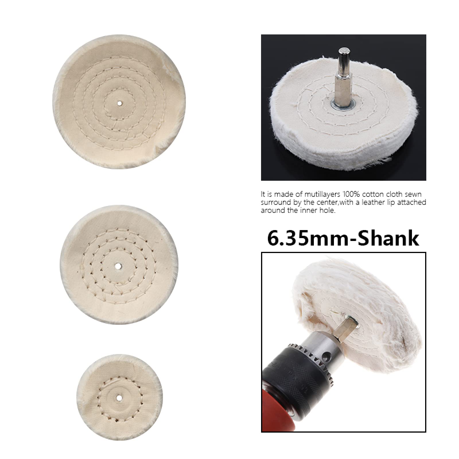 3ピース ミラー研磨ホイールセットコットンホイール YWHWLX 研磨布バフ 4インチ ポリッシャー バフ研磨用