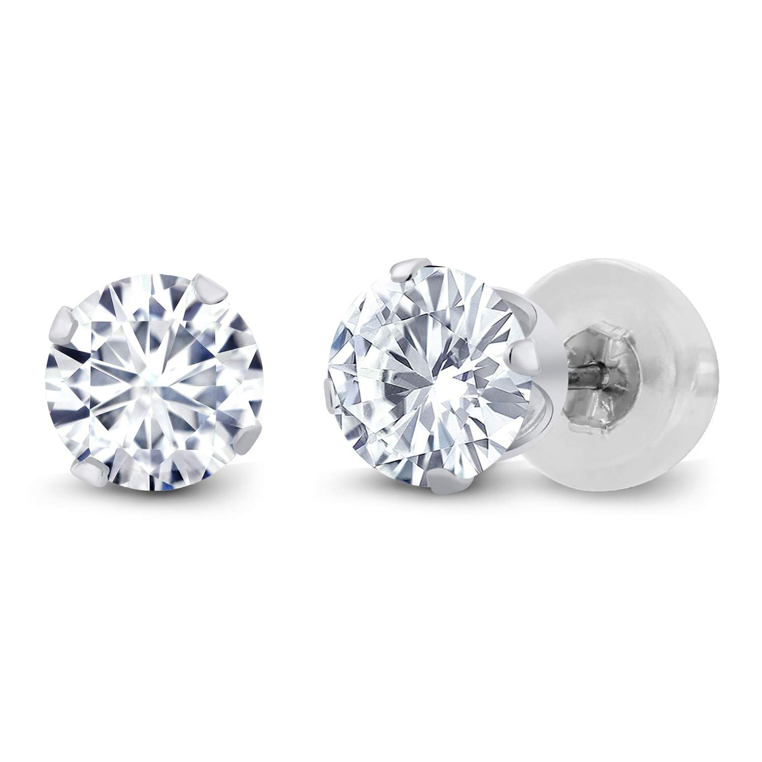 Gem Stone King14K White Gold Forever Brilliant Moissanite from Charles & Colvard Stud Earrings (1.00 Cttw, Round 5MM), Metal Gemstone, Moissanite