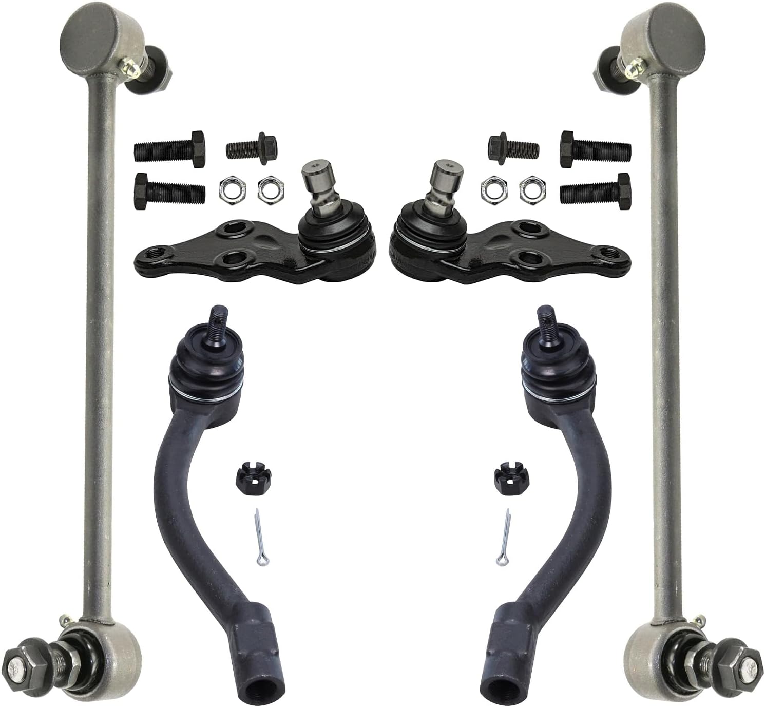 Detroit Axle - Front 6pc Suspension Kit for 14-19 Kia Soul, 15-19 Soul EV, Outer Tie Rod Ends Lower Ball Joints Sway Bar Links 2014 2015 2016 2017 2018 2019 Replacement