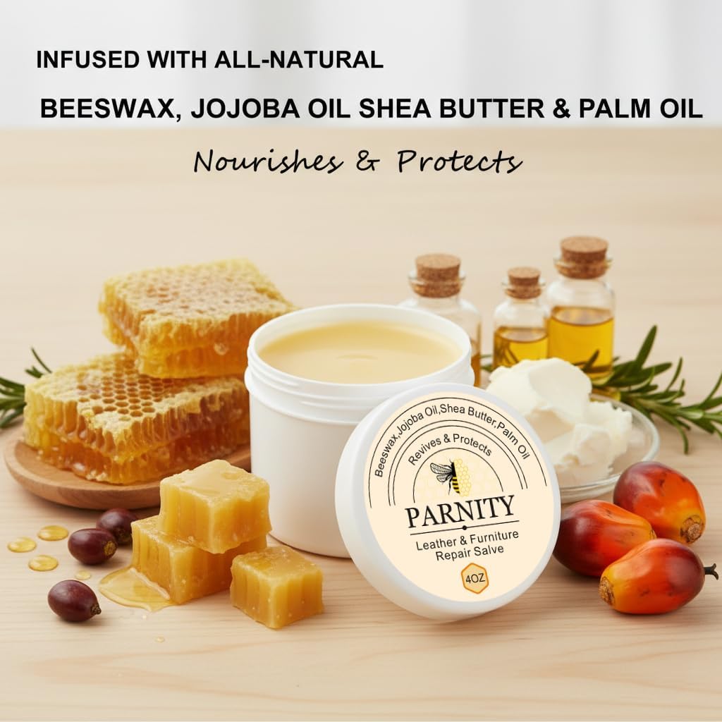 All-Natural Leather & Furniture Salve,Furniture Salve for Leather,Leather Conditioner & Repair Salve with Sponge Cloth,Revives & Protects