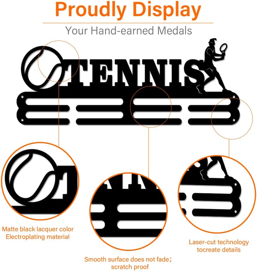 SUPERDANT Female Tennis Medal Hanger Display Sports Medal Display Rack Wall Mount Ribbon Display Holder Rack Hanger Decor Iron Hooks for 40+ Awards Sports Wall Hanging Athlete Gifts Girls and Women