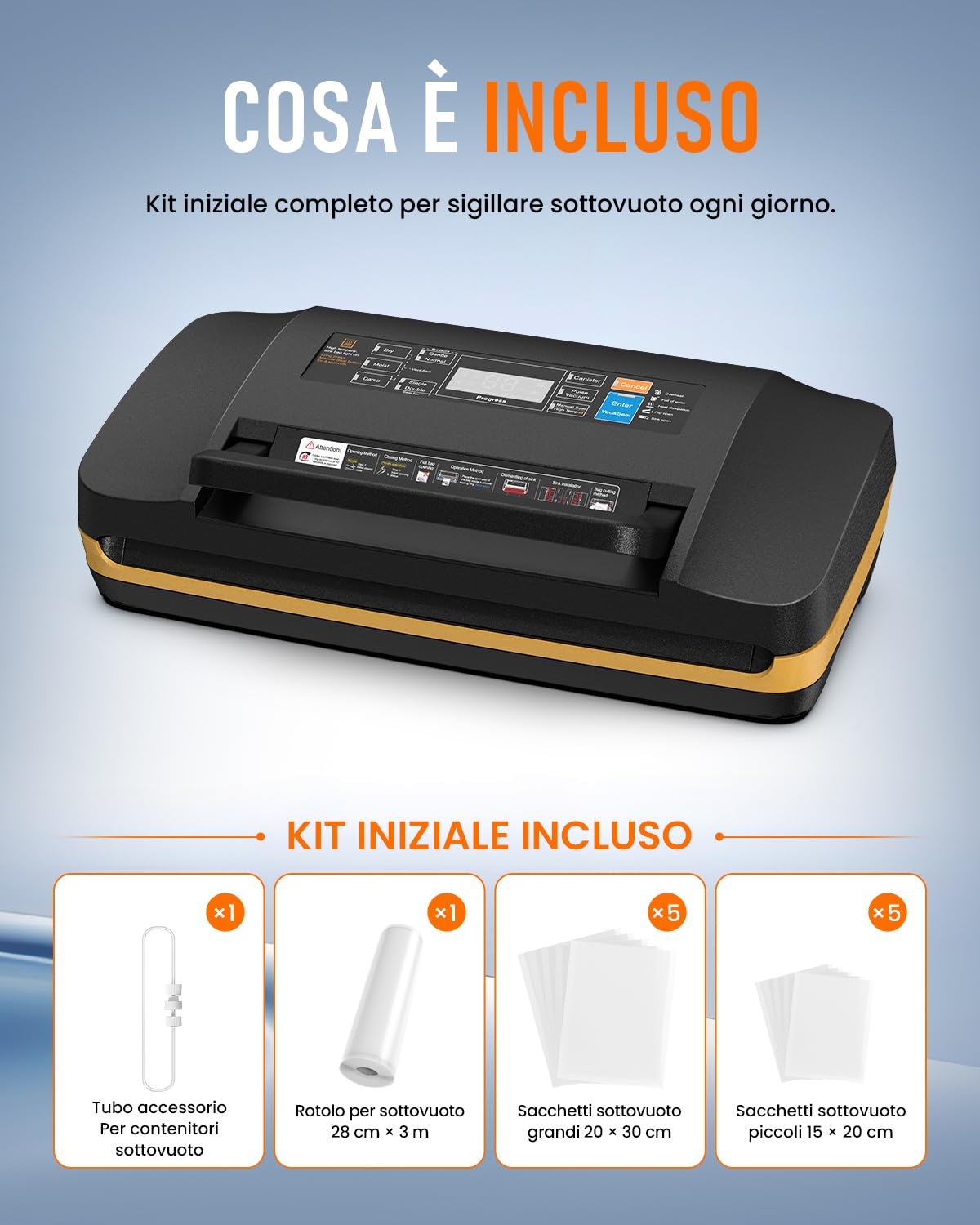 Macchina Sottovuoto Alimenti Professionale 95 kPa, Macchina per Sottovuoto per Alimenti 18 in 1, Sigillatrice Sottovuoto, Doppia Sigillatura, Taglierina e Vano Porta Rotolo, Sous Vide