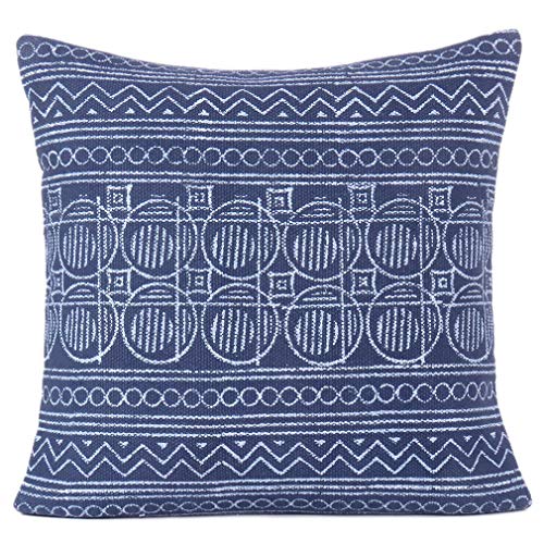 Eyes of India - Almohada Decorativa Bloque Estampado Cojín Funda Suelo Sofá Manta de Colores Bohemio Elegante Indio Bohemia Adorno Hecho a Mano Cubierta - Indig-Blue, 24 X 24 in. (60 X 60 cm) Cover
