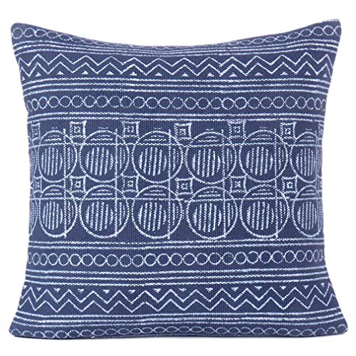 Eyes of India - 24" Indigo Blue Decorative Pillow Block Print Cushion Cover Case Floor Couch Sofa Throw Indian Colorful Boho Chic Bohemian Accent Handmade Cover ONLY