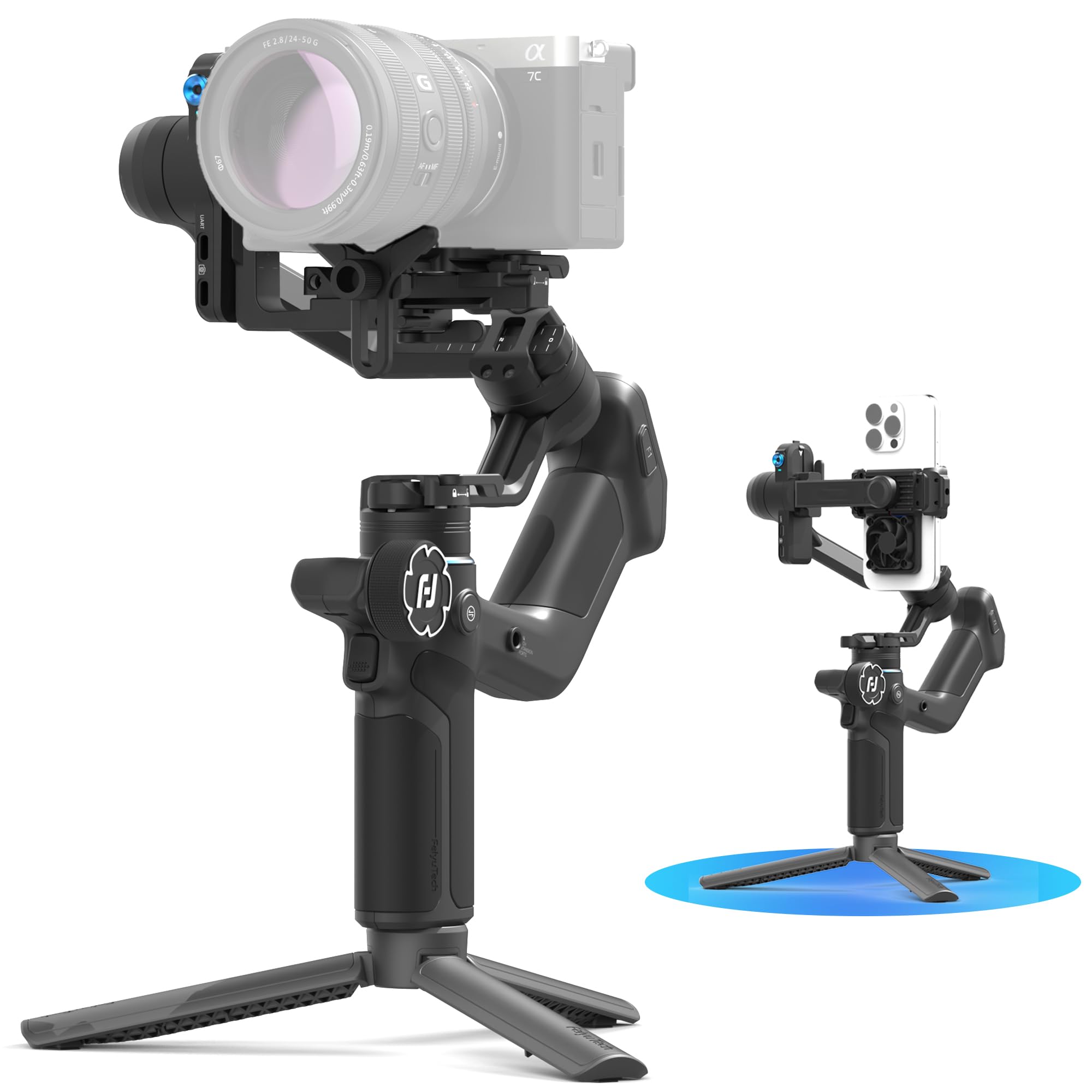 FeiyuTech SCORP Mini 3 Kit - Estabilizador Todo en Uno con Seguimiento AI, 2kg Carga y Pantalla 1.3" - Ideal para TikTok/Youtube/Vlogs - Compatible con Cámaras, iPhone y Cámaras de Acción