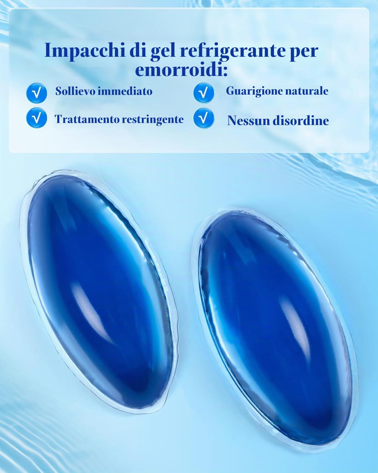 Cuscinetti refrigeranti in gel ultra morbidi per alleviare efficacemente le emorroidi. Include 2 scatole igieniche per comprimere il freddo