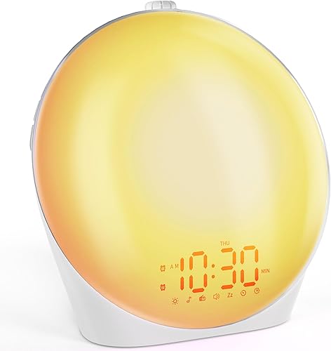14 Colors Wake Up Light Sunrise Alarm Clock for Kids, Heavy Sleepers, Bedroom, Sunrise Simulation, Sleep Aid, Dual Alarms, FM Radio, Snooze,
