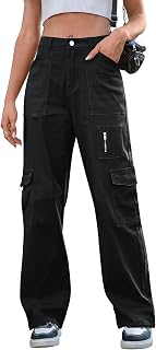 IVIR Women's High Waist Wide Leg Cargo Pants with 7 Pockets - Stretchy Baggy Y2K Casual Trousers