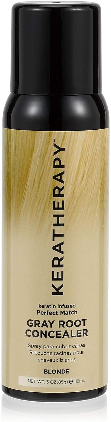 KERATHERAPYKeratin Infused Perfect Match Gray Root Concealer Spray, Blonde, 3 oz, 118 ml - Root Cover Up Spray to Hide Gray Roots - Keratin Therapy Hair Darkening & Temporary Scalp Concealer