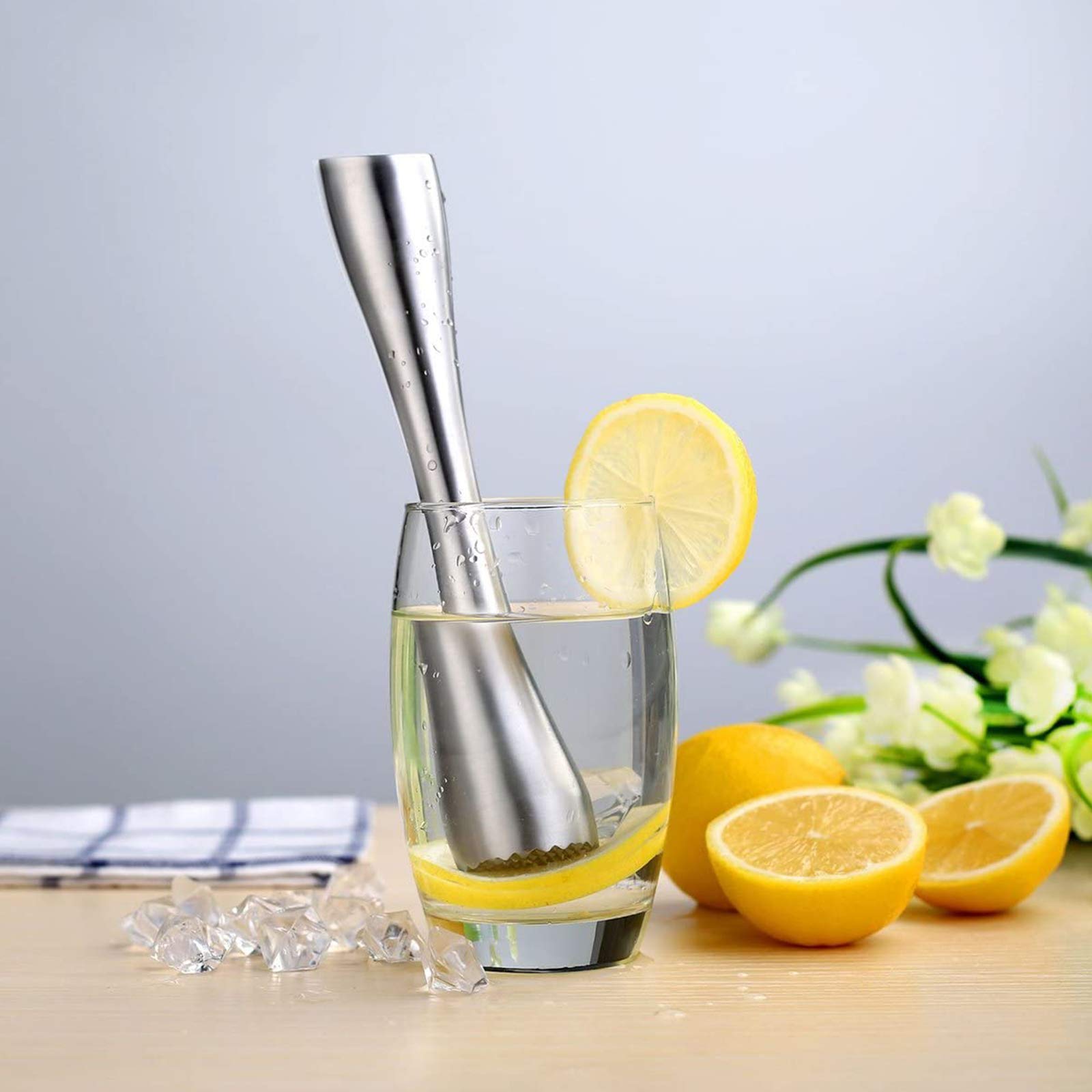 Machacador De Cócteles De Acero Inoxidable Martillo De Hielo Triturado con Dos Cabezas De Textura Diferente, Duraderas, para Bar, Restaurante, Hotel, Familia, Limones, Cubitos De Hielo, Purés—Plata