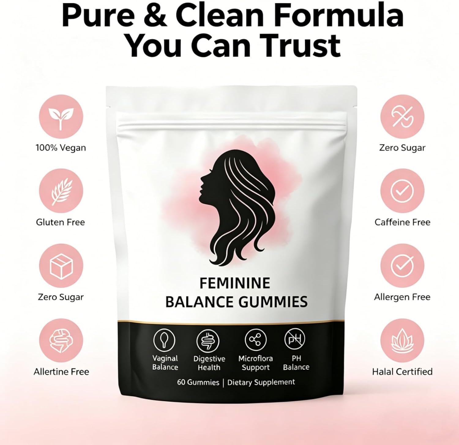 Feminine Wellness Gummies for Women, Pineapple Flavored, Intimate Health & Immune Support, 60 Count (1PC)