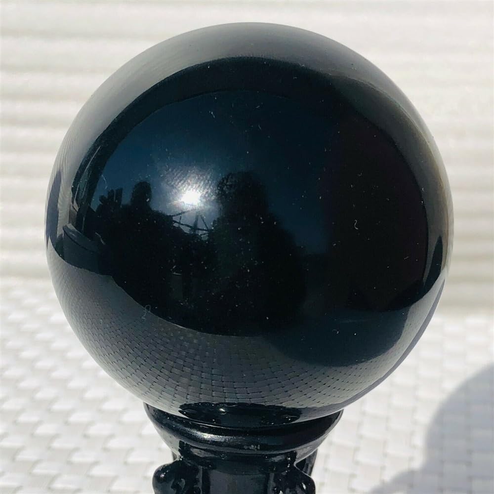 Black Obsidian Sphere Large Crystal Ball Stone+Pedestal Ornaments (Size : 200mm)