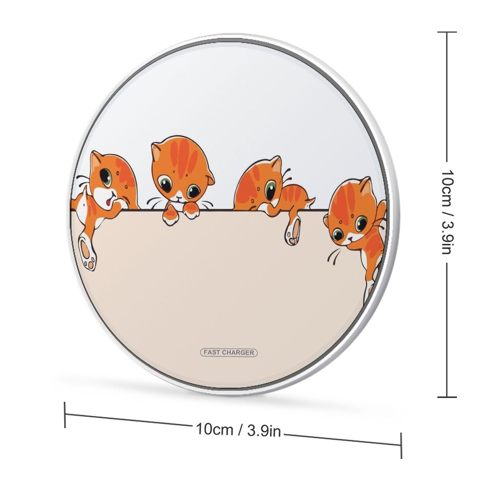 Funny Cats Cute Charger Pad 10W Max Round Charging Stand with USB Cable Compatible with Most Cell Phone (No AC Adapter)