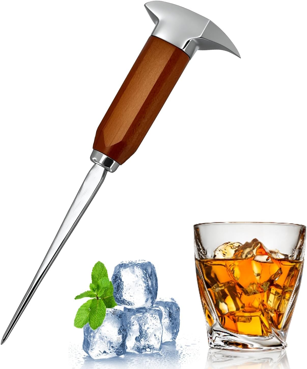Palillos de hielo para camarero y coctelería profesional con mango ergonómico de madera