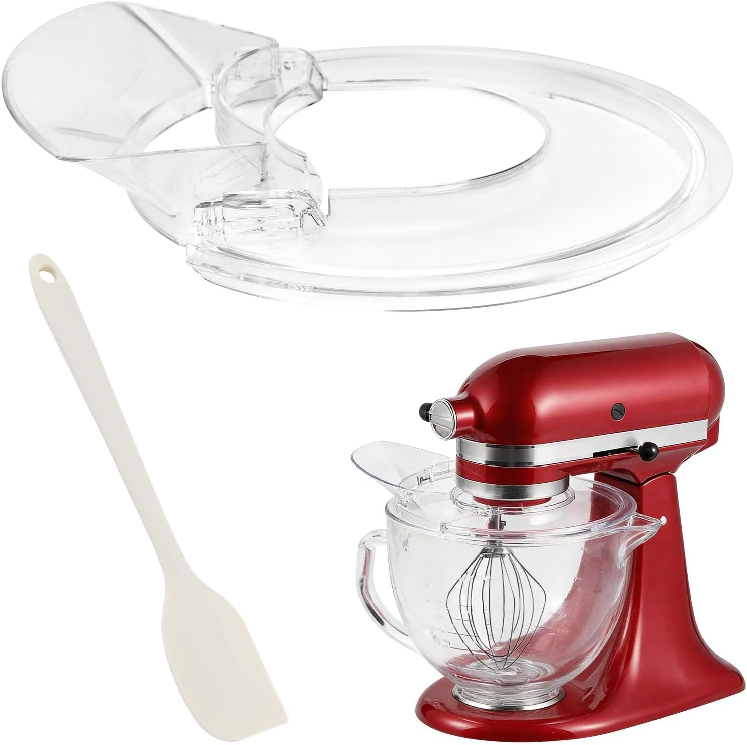 Rinelavie Pouring Shield for KitchenAid 4.5-5 Qt Tilt-Head Stand Mixer - Transparent Splatter Guard, Removable Chute, Fits All Bowls