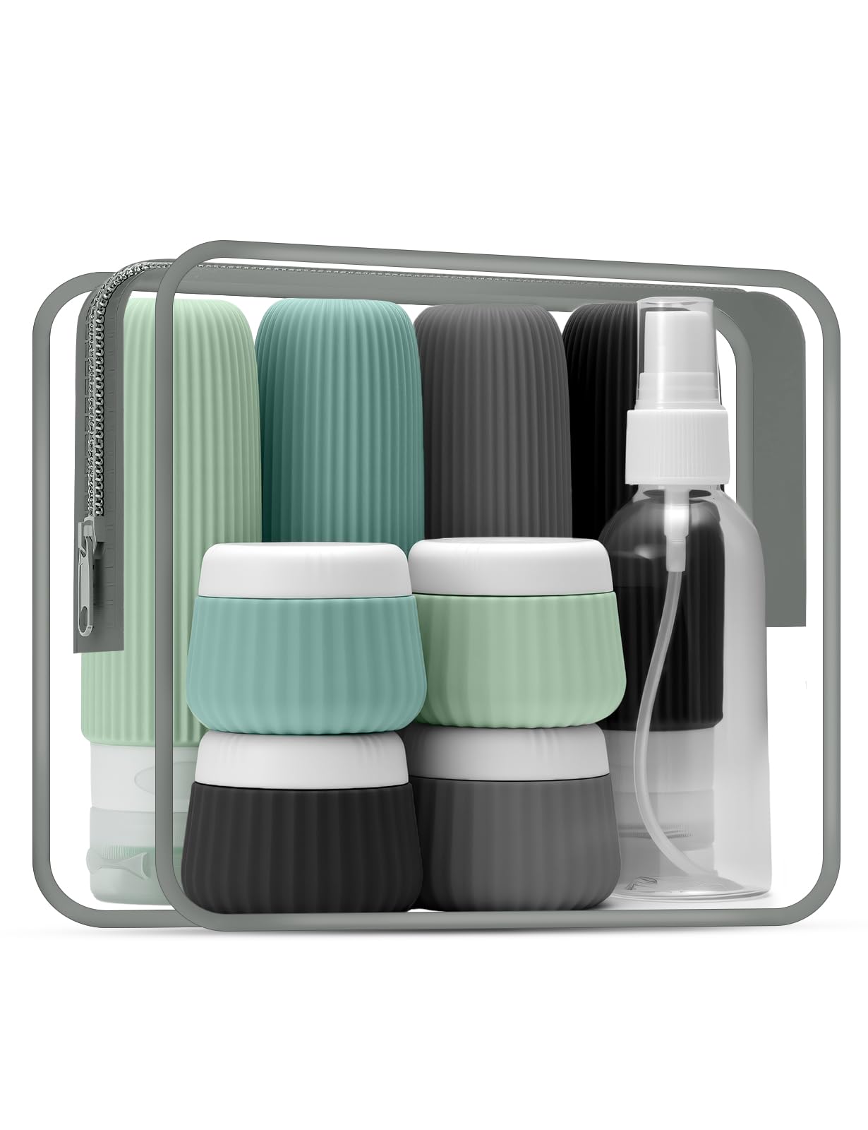 Reiseflaschen Zum Befüllen 9 Stück,Reiseset Zum Befüllen 90+30 ml Silikon Reiseflaschen Auslaufsicher TSA Handgepäck,Reise Kosmetik Behälter für Shampoo Lotion,Travel Essentials Set für Damen Herren
