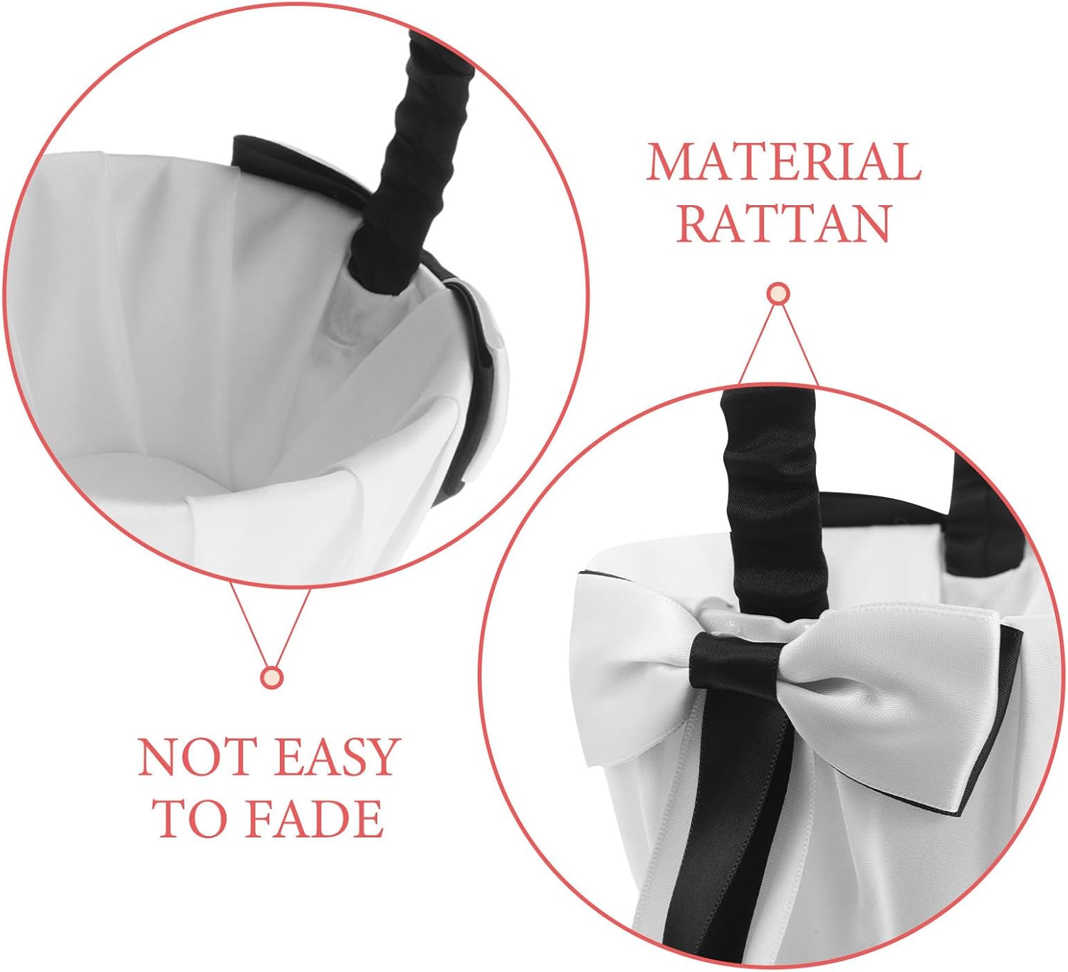 Wedding Flower Girl Basket with Handle Black White Satin Bowknot Flower Baskets for Wedding Ceremony Floral Arrangement Storage
