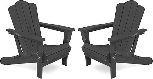 Vista 32 de KINGYES - Silla Adirondack plegable, sillas de patio de polietileno de alta densidad para todo tipo de clima, silla de césped con textura de madera