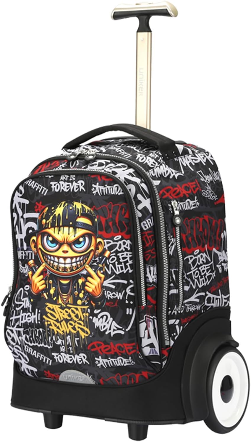 UNIKER Rolling Bag with Wheels, 40L Water Resistant Wheeled Laptop Backpack, Silent Wheel Travel Backpack (T5- Smile)