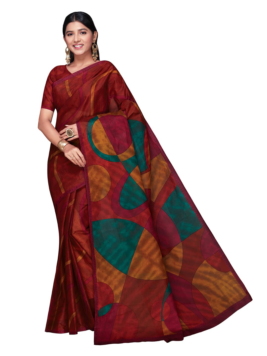 rani saahiba Women's Pure Cotton Printed Saree With Blouse Piece-picture-30