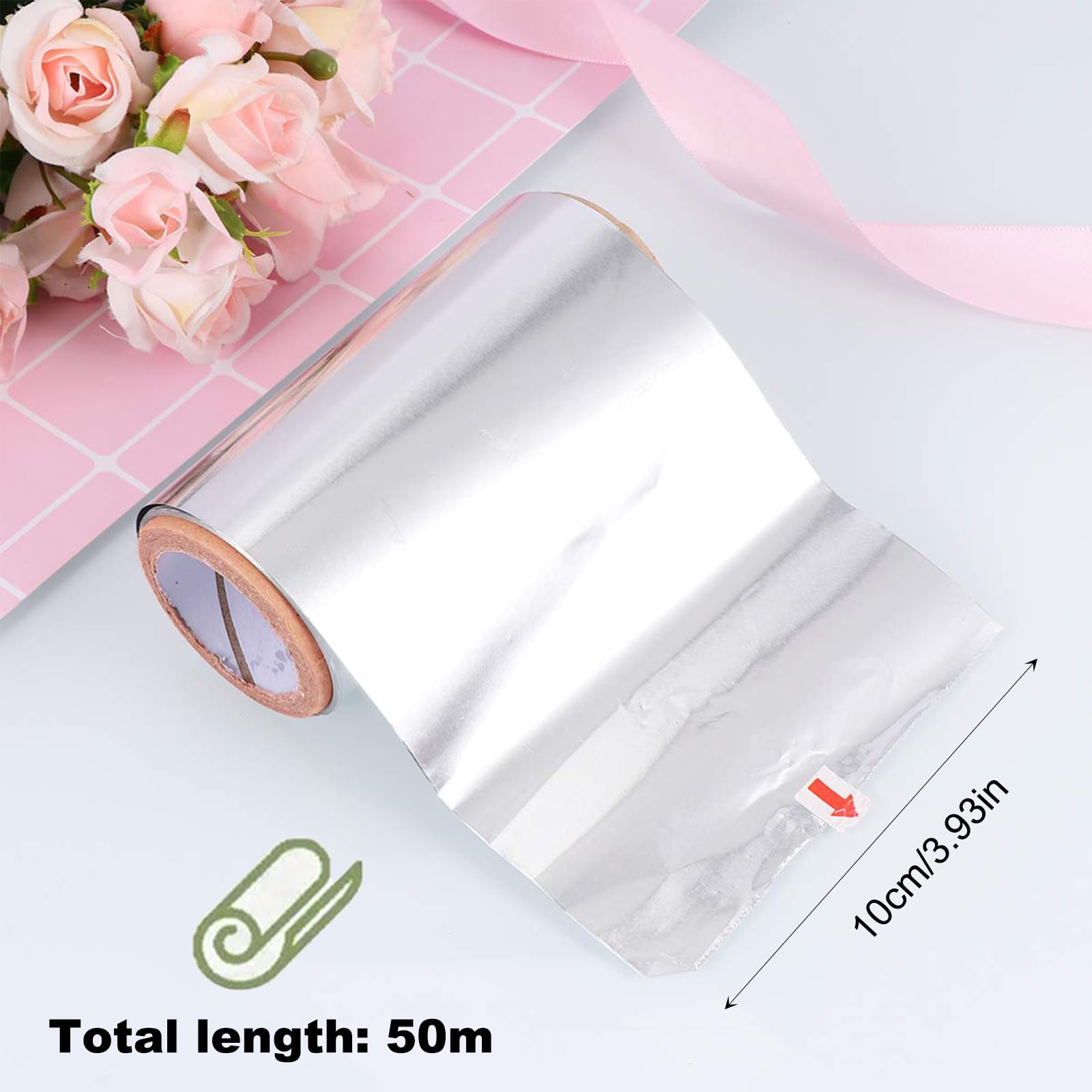 Omevett 50M Hair Foils for Highlighting Long Silver Aluminium Hairdressing Foil Roll Thick 10cm Wide Hair Foils for Highlights with Metal Cutter for Hair Colouring Bleaching Dye and Balayage - Image 2