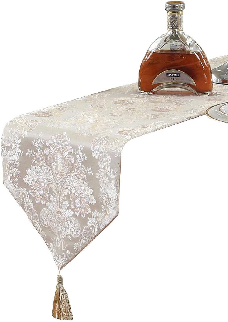 HomeyHo Floral Embroidery Table Runner Decorate Table Runner with Tassel European Table Runner Embroidered Table Runner Floral Wedding Table Runners Dinner Room Table Runner, 13 x 83 Inch, Beige