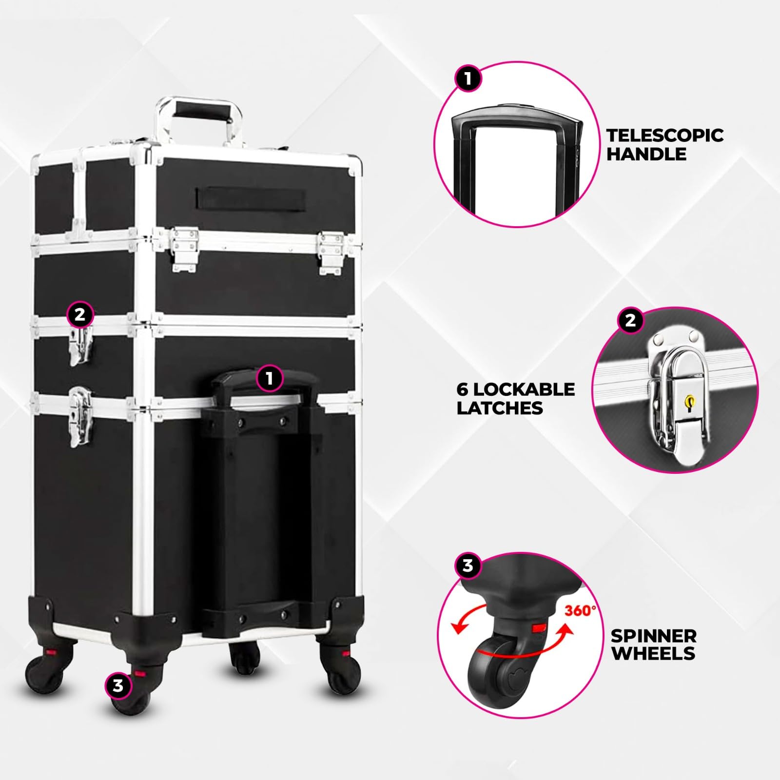 Make Up Trolley 106 x 36 x 24 cm - Kosmetyczka - Walizka fryzjerska - Beauty Case - Zestaw do makijażu - Czarny