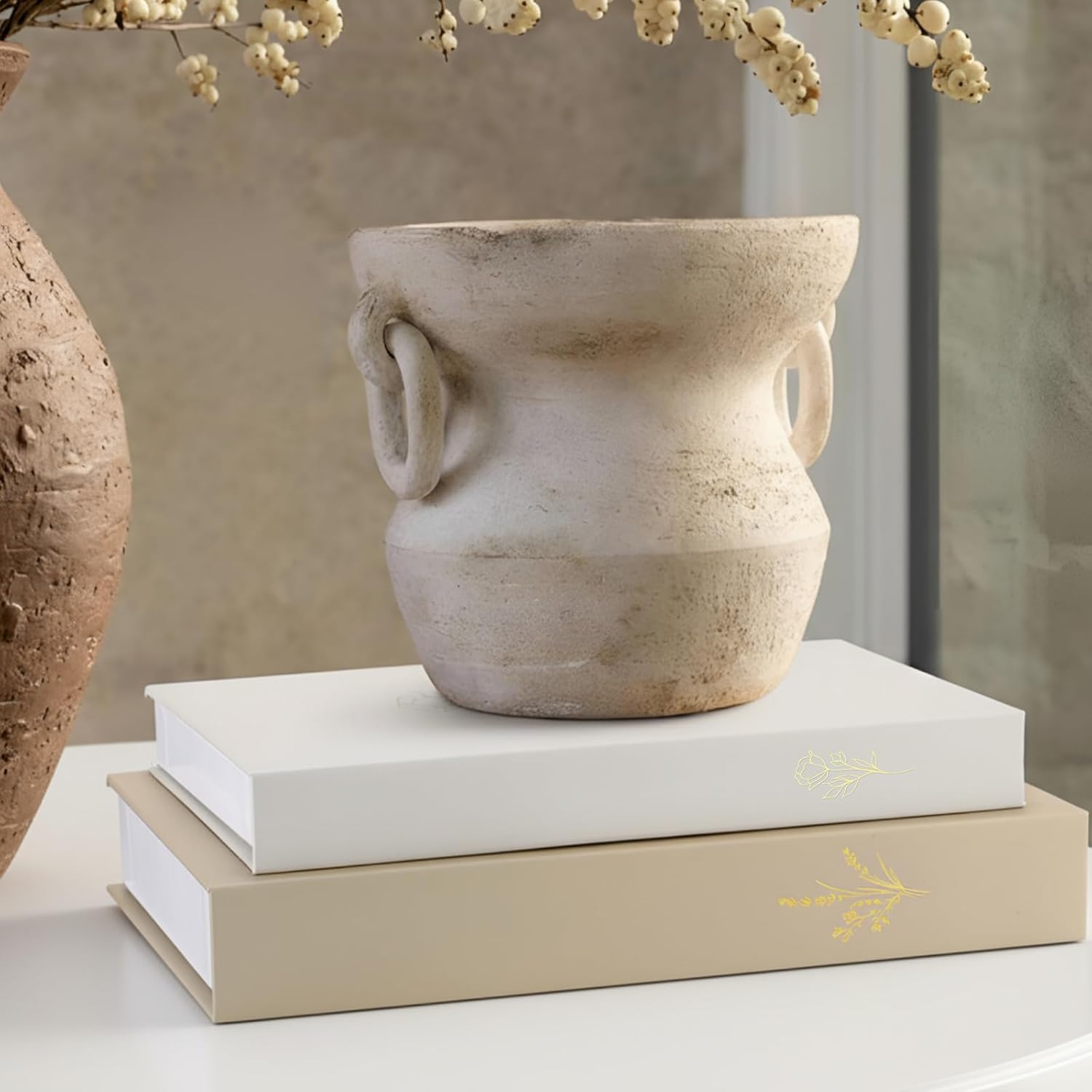 Set of 2 Decorative Books Boxes, Faux Books Stacked for Decoration for Coffee Tables Modern Home Bookshelves Decor, Fake Fashion Photo Storage Boxes (Light Khaki)