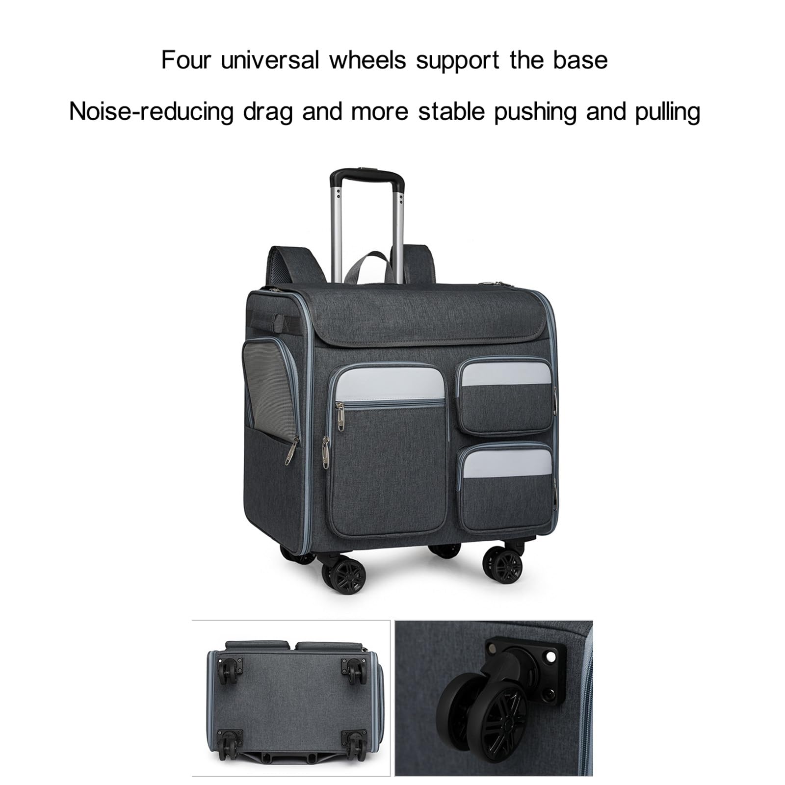TransportíN para Gatos con Ruedas, Aprobado por AerolíNeas, con VentilacióN Multilateral Y Un Recipiente Plegable para Perros Y Gatos PequeñOs, Medianos Y Grandes. (Gray)
