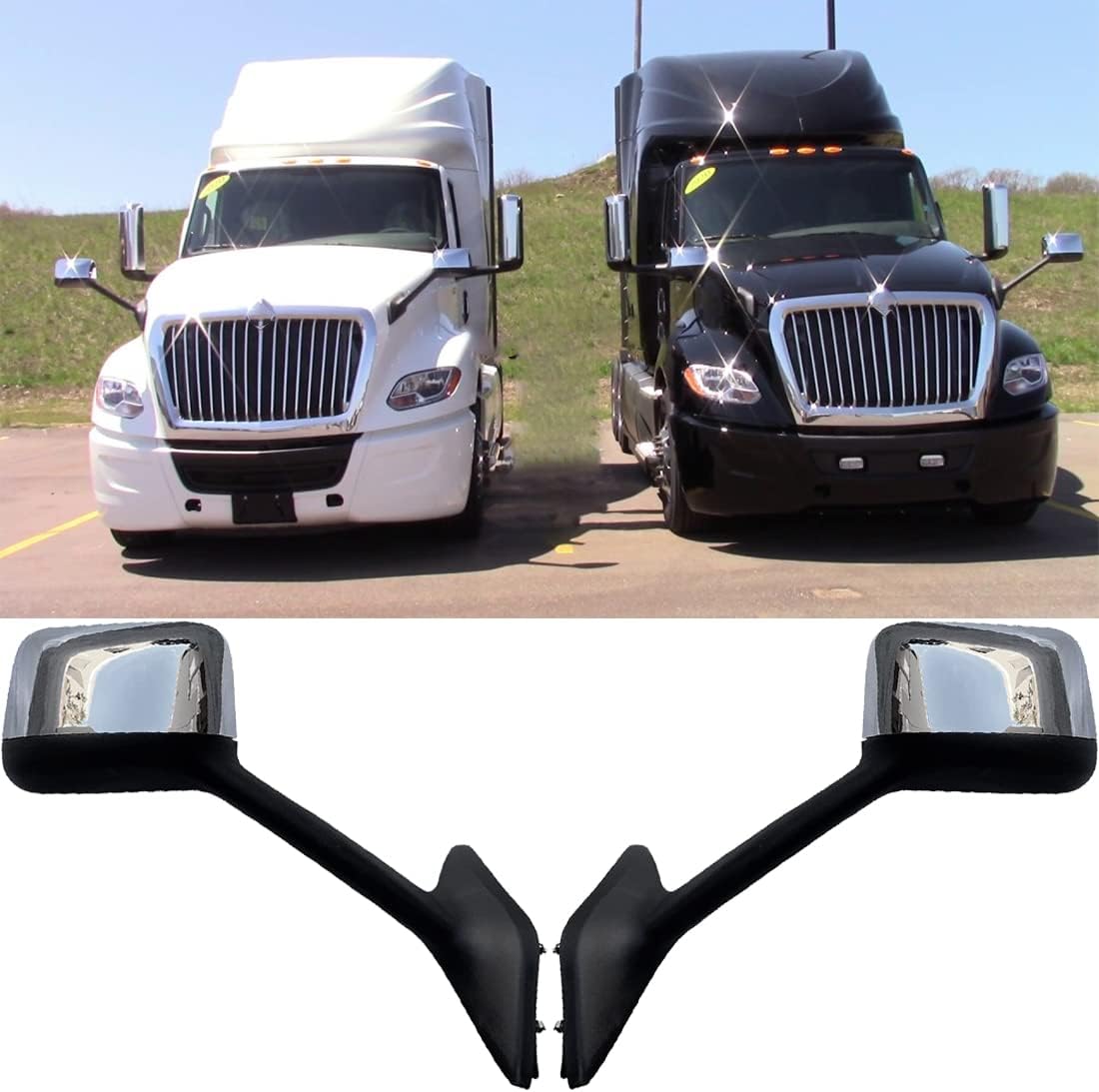 HIGHTO Hood Mirror fit Truck International LT Hood Mirror, Assembly Chrome Hood Mirror fit Truck International LT Driver + Passenger Side.