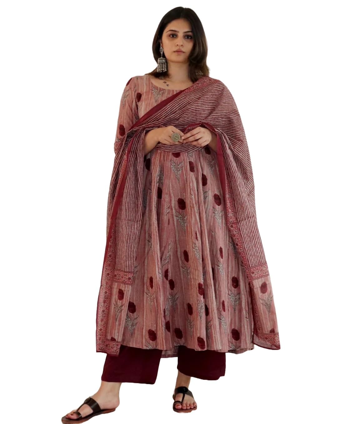 nermosa Women Printed Anarkali Kurta and Pant Set with Dupatta-picture-21