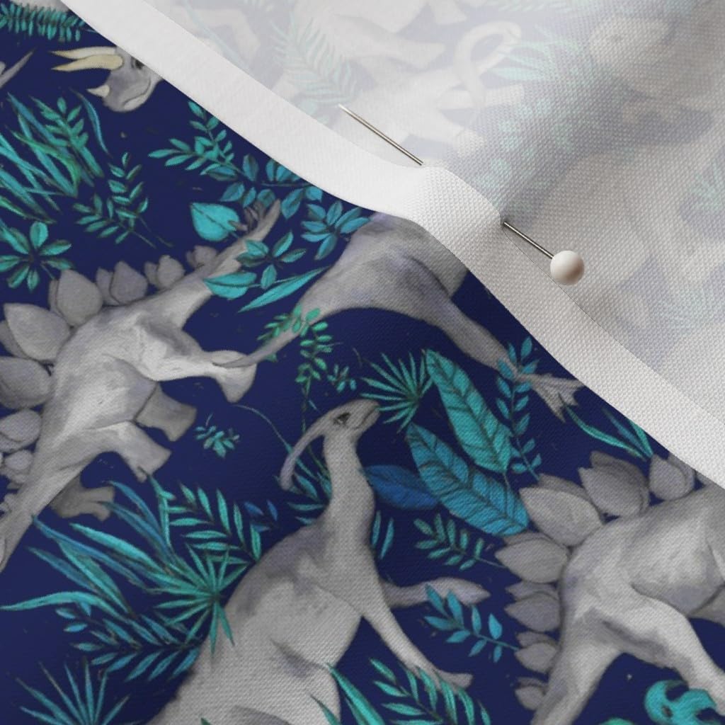 Spoonflower Fabric - Dinosaur Jungle Dark Blue Purple Background Small Print Leaves Printed on Petal Signature Cotton Fabric by The Yard - Sewing Quilting Apparel Crafts Decor