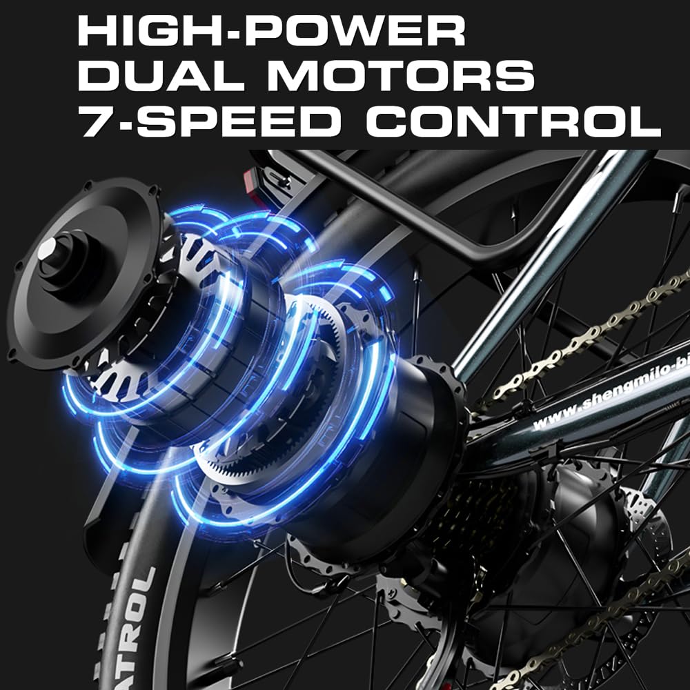 Shengmilo S700 2 x 1OOOW Ebike, telaio in alluminio a doppio motore, coppia 80 N.M × 2,26 pollici, batteria 840 WH con batteria agli ioni di litio rimovibile e cambio a 7 marce, ebike da uomo e da