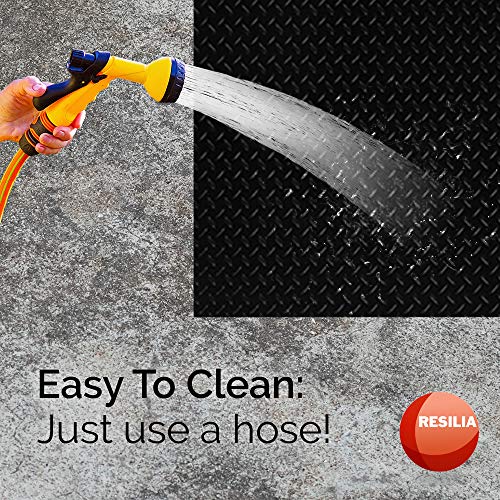 Resilia Heavy Duty Garage Floor Runner & Protector Mat - Slip-Resistant Grip, Embossed Diamond Plate Pattern, Water & Stain Resistant, Black (4 Feet X 8 Feet) #TOP6